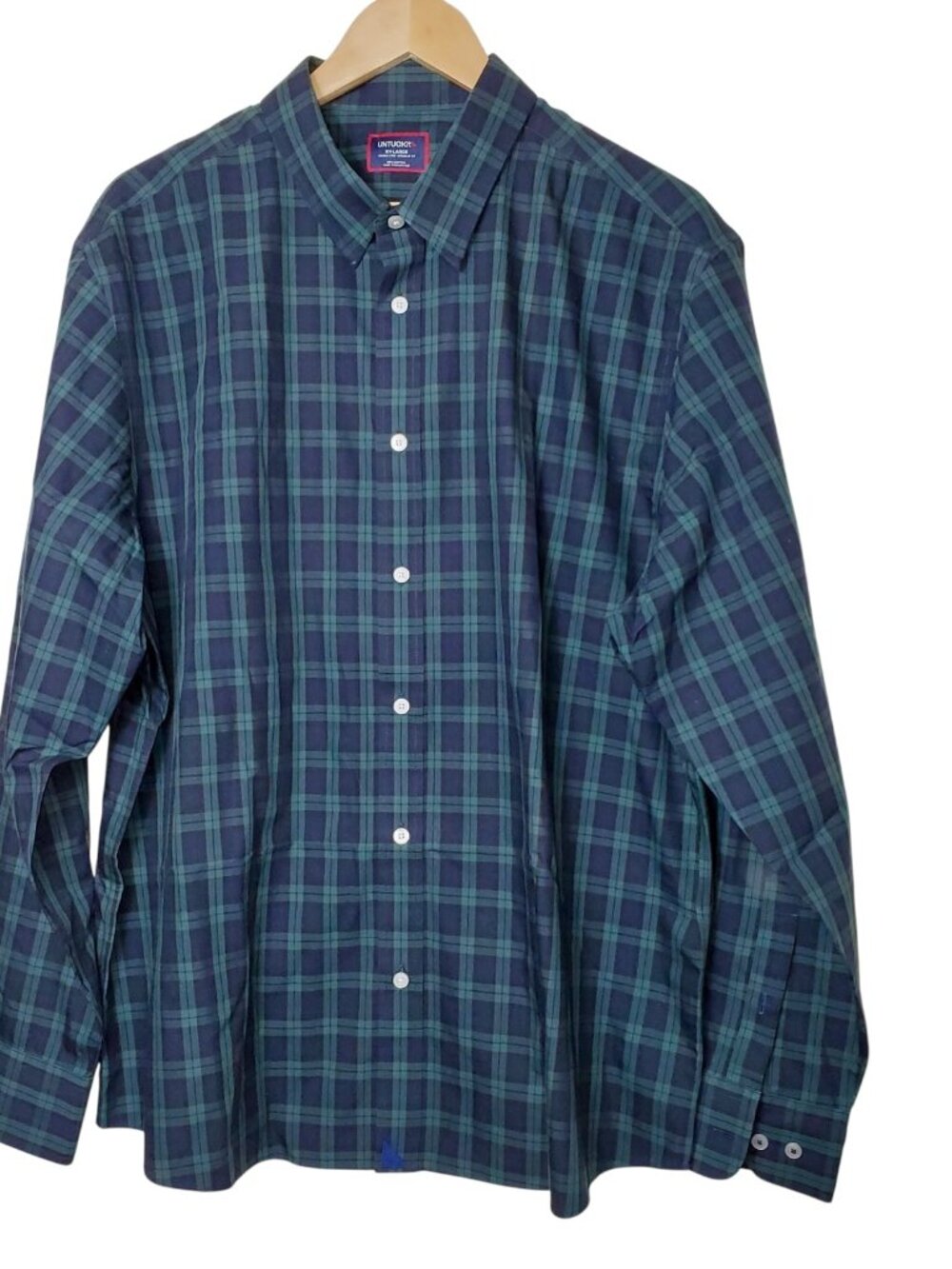 UNTUCKit Shirt Men’s Green Blue Plaid Button Down Wrinkle Free, Size XXL